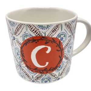 Anthropologie Monogram C Friendship Oscar Wilde Quote Mug White Blue Brown Red